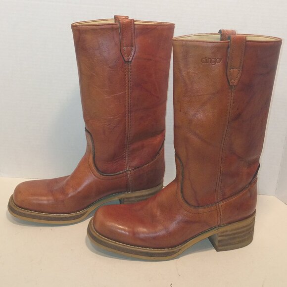 '80s DINGO 8.5M/10W Campus Moto Boots 7205 Square Toe Tan Leather *Almost-New - Picture 3 of 15